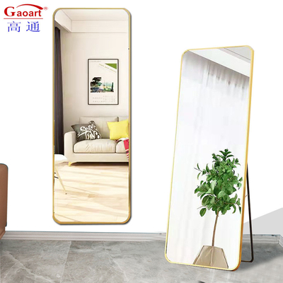 Espejo redondo de oro grande contemporáneo para decoración de pared Espejo de piso de pie de longitud completa