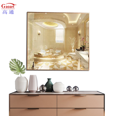 Decoración de baño elegante Marco de moda Espejo de pared de metal con marco de oro grande
