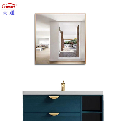 Espejo de peluquería negro rectangular para decoración de pared de baño grande en marco dorado