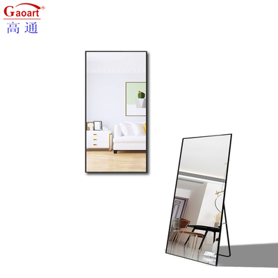 Contemporáneo de longitud completa de metal antiguo rosa oro decoración del dormitorio espejo con soporte