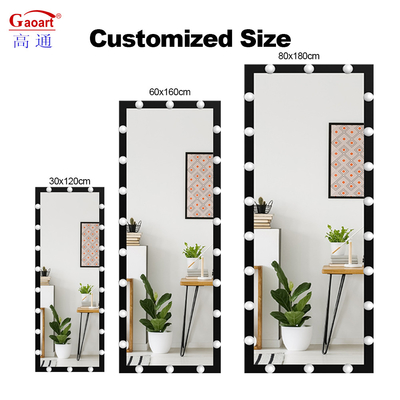 Diseño de moda de pie Decoración para el hogar Vestido para el cuerpo de metal Led Floor Hollywood Mirror Gigante