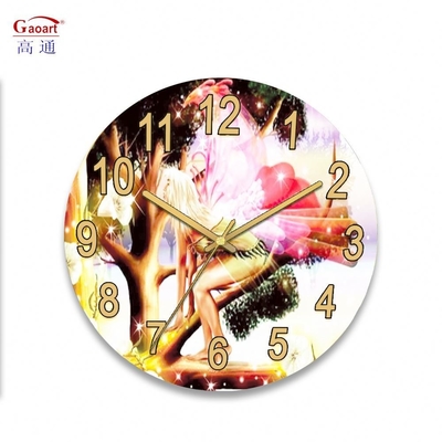 Home Decoración de paredes Reloj de pared de vidrio con diseño de paisaje escénico y pintura al óleo