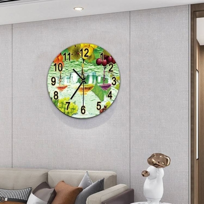 Home Decoración de paredes Reloj de pared de vidrio con diseño de paisaje escénico y pintura al óleo