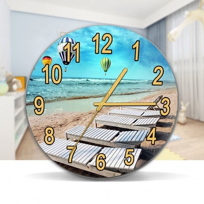 Home Decoración de paredes Reloj de pared de vidrio con diseño de paisaje escénico y pintura al óleo