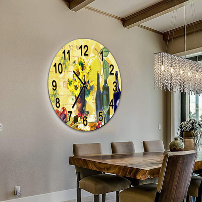Reloj de pared de hoja de 12 mm para decoración de vidrio de sublimación de dormitorio en estilo clásico