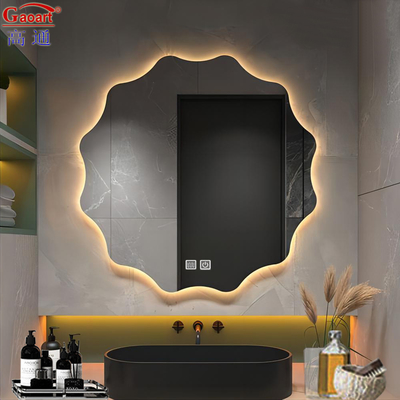 Ducha de diseño inteligente sin niebla espejo de plata LED redondo maquillaje de la habitación del baño colgando de la pared