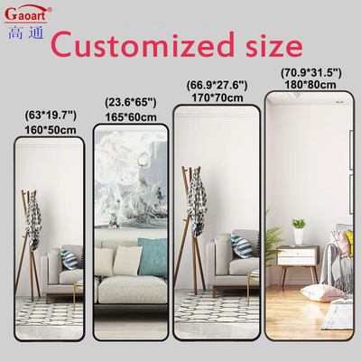 Muebles de vidrio de baño de tamaño personalizado con bisela de metal y espejo flotante de cuerpo completo
