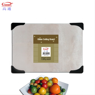 Tabla de corte de vidrio de cocina para todas las estaciones con diseño templado de 4 esquinas