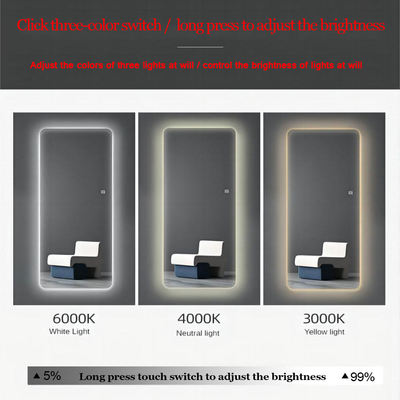 Diseño moderno con interruptor táctil de luz de led ducha de baño vidrio inteligente espejo de pared de vanidad