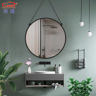 Espejo de vidrio decoración de baño de estilo cordel marco redondo de plástico para el dormitorio de la lista
