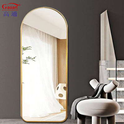 Cuadro de aleación de aluminio Arco de oro Largo del suelo Espejo para la decoración de la casa con arco de pie