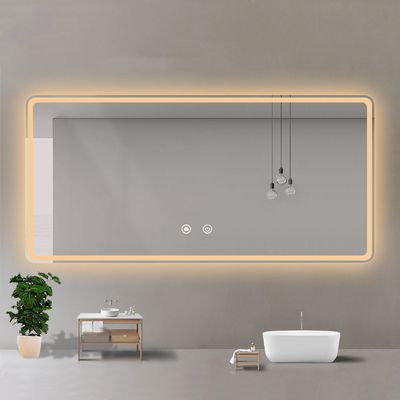 Rectángulo iluminado espejo de baño con interruptor táctil de pantalla y tira LED a prueba de agua