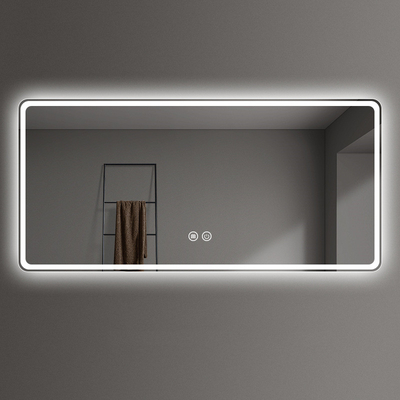 Rectángulo iluminado espejo de baño con interruptor táctil de pantalla y tira LED a prueba de agua