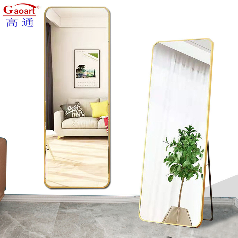Espejo redondo de oro grande contemporáneo para decoración de pared Espejo de piso de pie de longitud completa