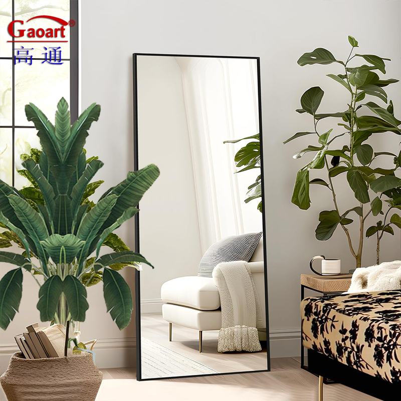 Decoración para el hogar Espejo de piso de longitud completa con marco de aleación de aluminio y soporte de arco de oro