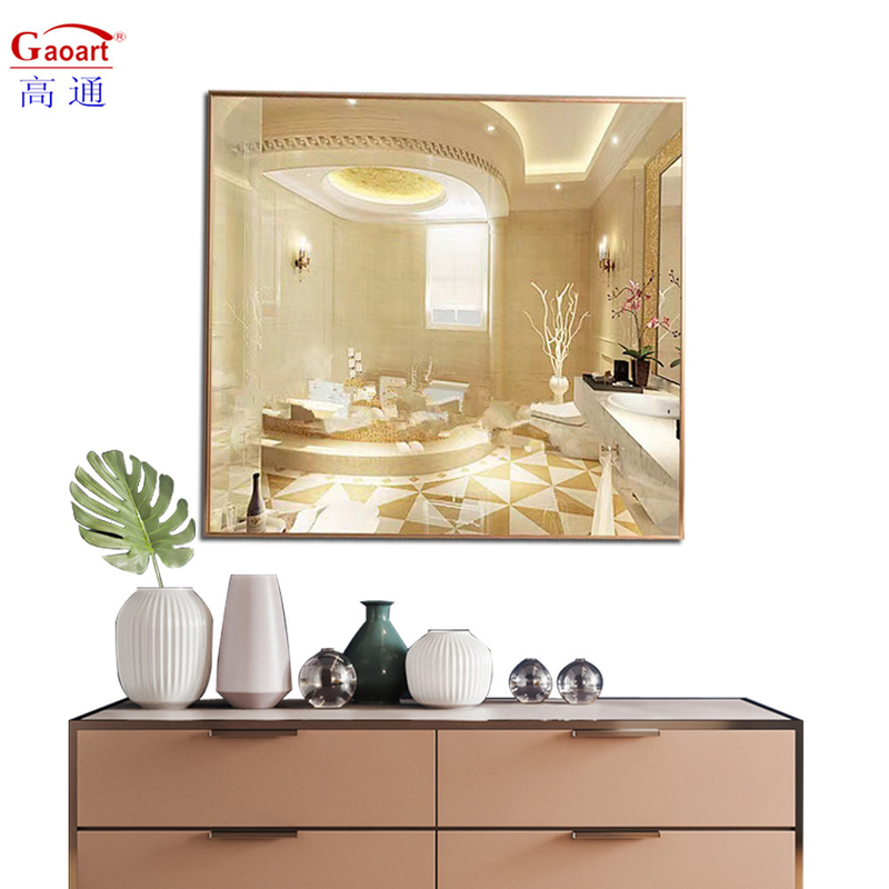 Decoración de baño elegante Marco de moda Espejo de pared de metal con marco de oro grande