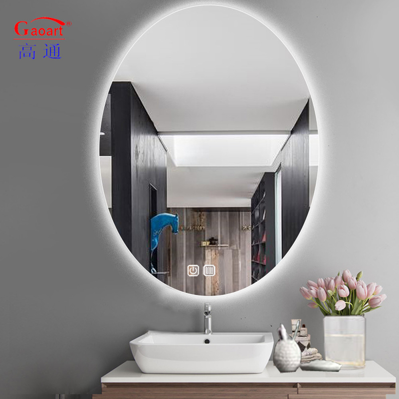 Espejo LED de diseño redondo de vidrio inteligente para habitación de hotel con luz completa
