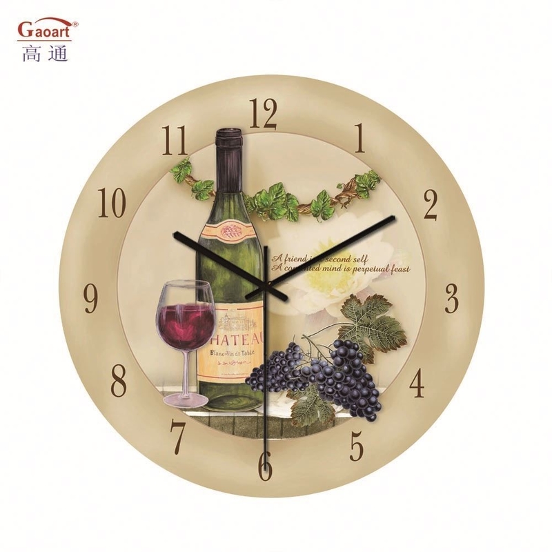 Home Decoración de paredes Reloj de pared de vidrio con diseño de paisaje escénico y pintura al óleo