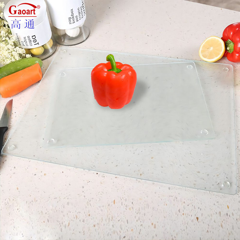 Buena venta tabla de corte de vidrio templado de queso de tamaño personalizado con diseño inquebrantable