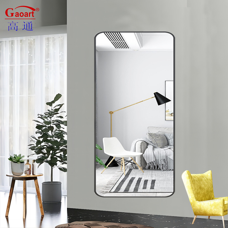 Metal Oval Rosa Oro Pared Led Decoración del hogar con espejo de pie con gran área de visión
