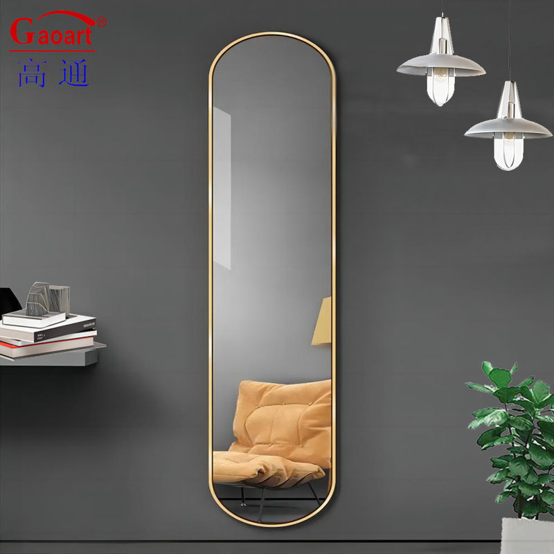 Muebles de vidrio de baño de tamaño personalizado con bisela de metal y espejo flotante de cuerpo completo