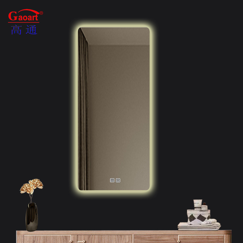 Vidrio de diseño moderno impermeable Smart Fitness Bevelled Espejo táctil con led para hotel