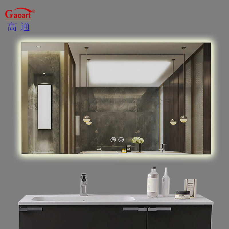 Diseño de espejo de vidrio de baño inteligente con luz de maquillaje retroiluminada y pared colgante impermeable