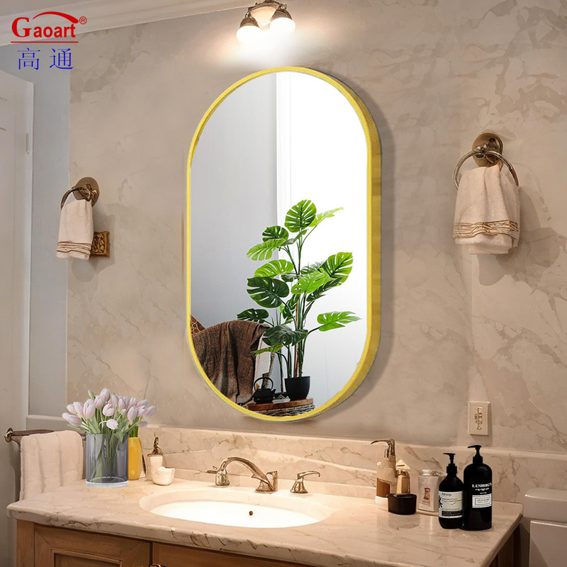 Tamaño personalizado Moda Gran Pared Negra Metal Dorado Pequeño Hierro Aluminio Decoración Cuadro De Baño Espejo