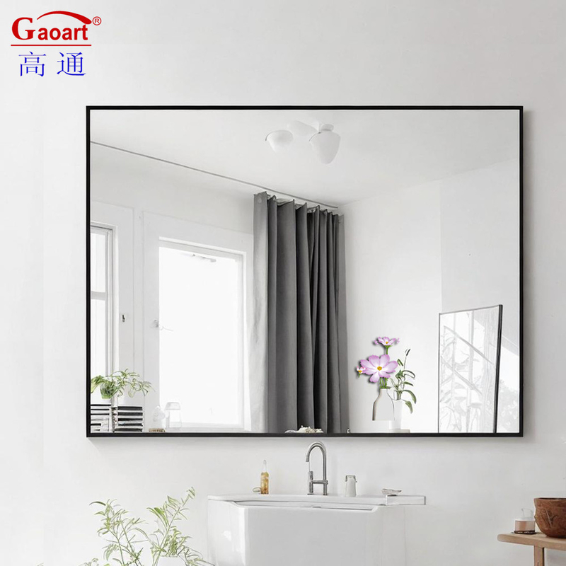 Diseño popular Espejo de pared redondo en oro Cuadro de aluminio negro para accesorios de baño