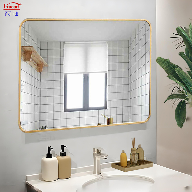 Adesivo de aluminio negro marco de oro oval espejo de vidrio pintura de pared para el baño