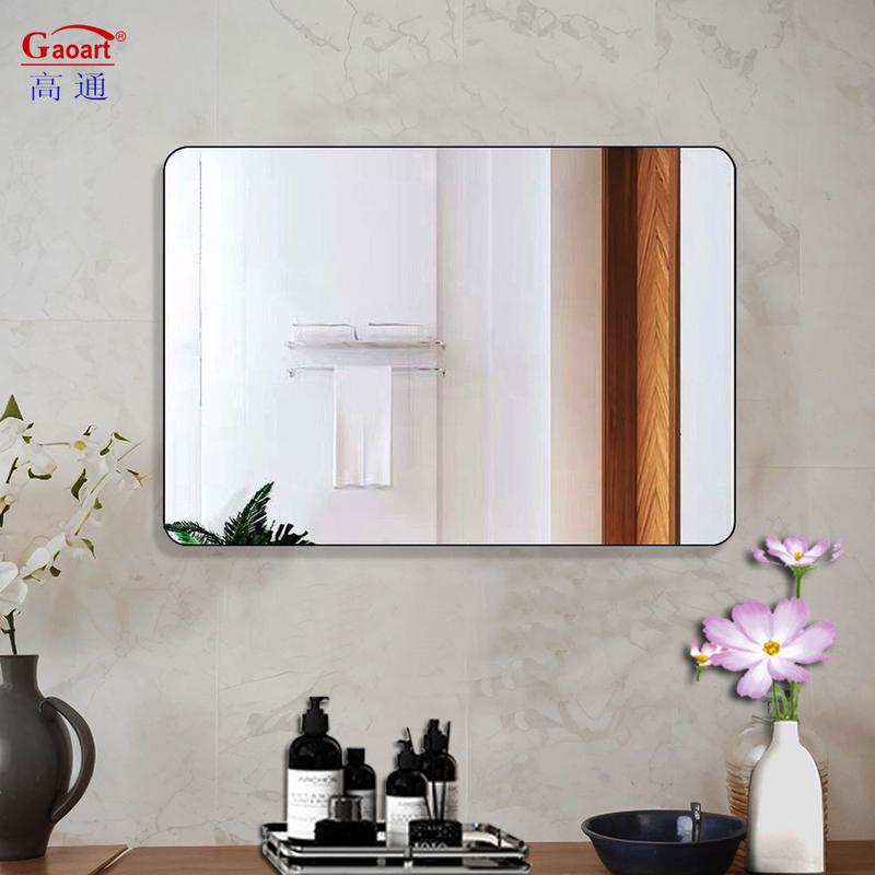 Baño oval enmarcado Arte de la pared moderno colgante gran pegatina de aluminio marco de oro espejo