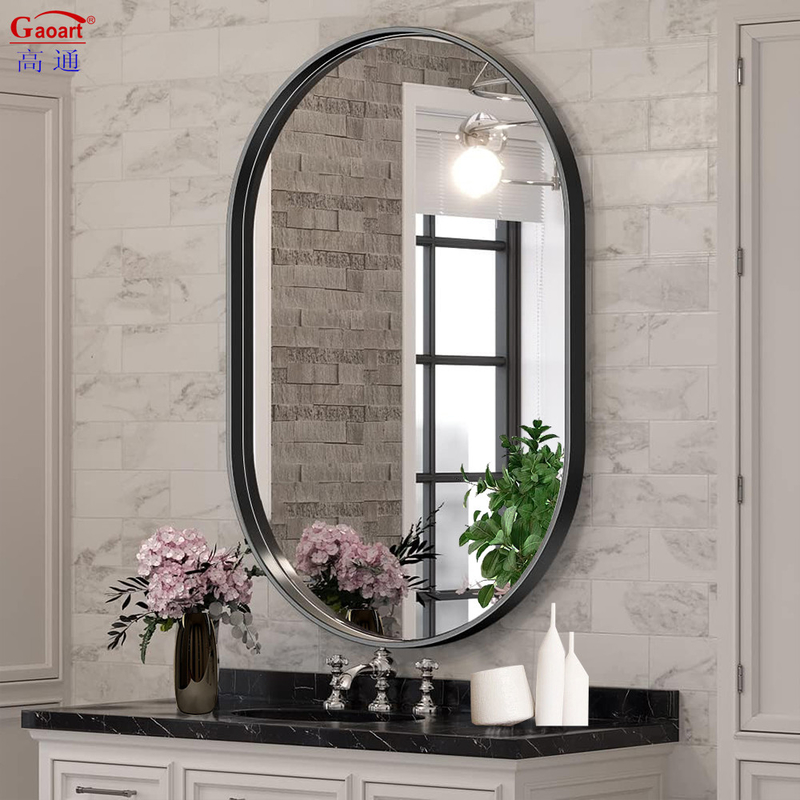 Espejo de decoración de casa de gran tamaño de metal negro moderno con marco de aleación de aluminio y adornos de oro