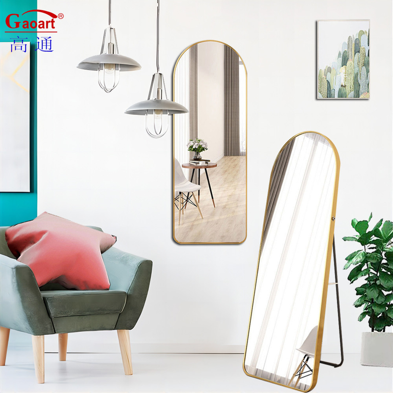 Salón de oro de pie Led espejo de suelo para decoración de vestidor de longitud completa en tamaño personalizado